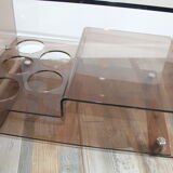 Table basse desserte sur roulettes par Michel Dumas en plexiglas fumé vintage 1970
