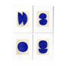 Series of 4 paintings on paper - Blue abstract compositions - signed Eawy -