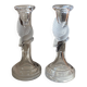 Pair of candlesticks, dove decor, in glass