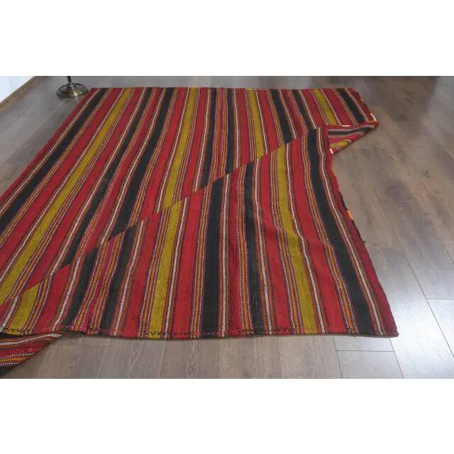 1970s Vintage Turkish Handmade Wool Cotton Red Kilim Rug 219x285