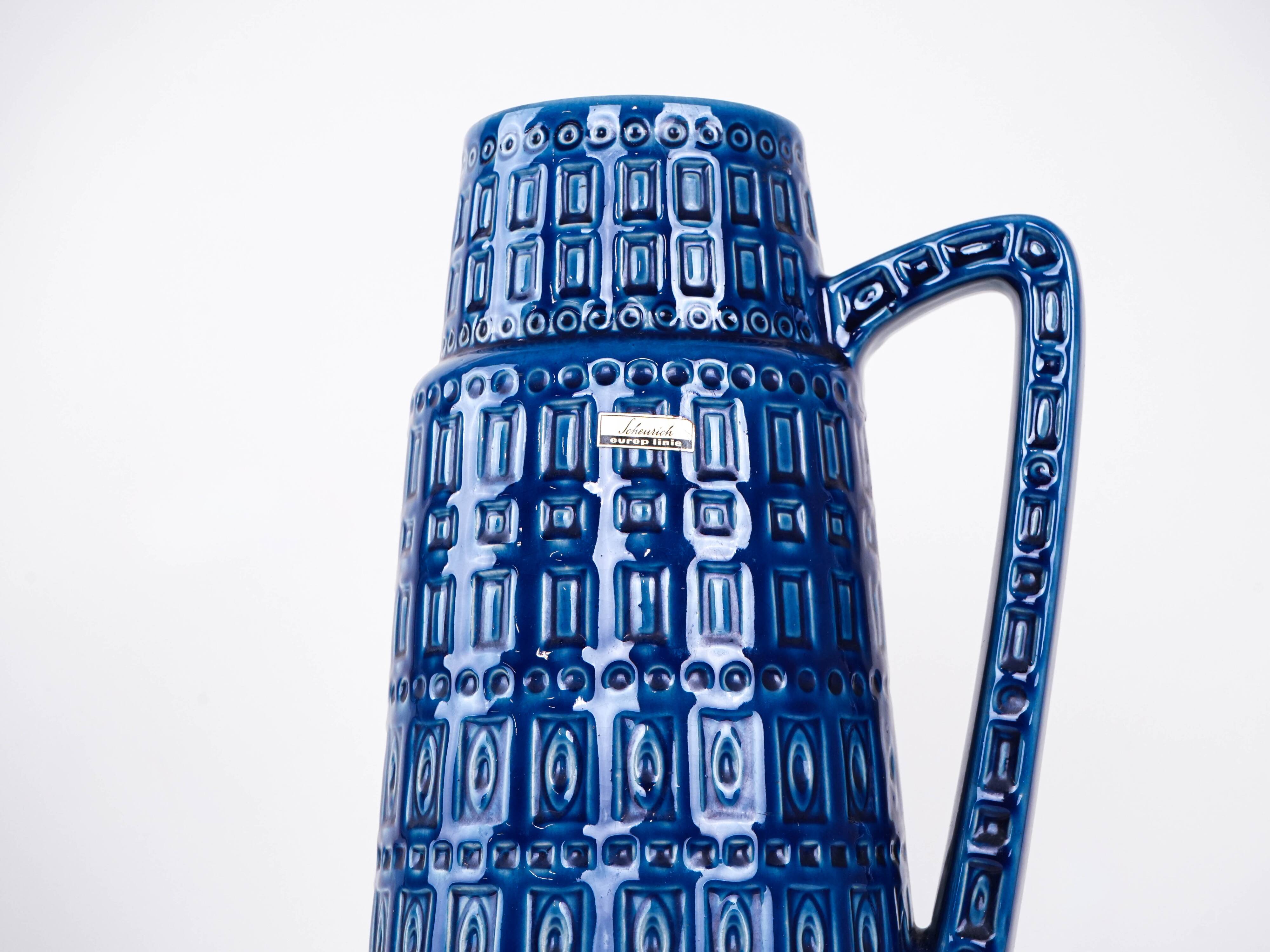 Vase en céramique bleue, design allemand, années 1960, fabriqué par Scheurich.