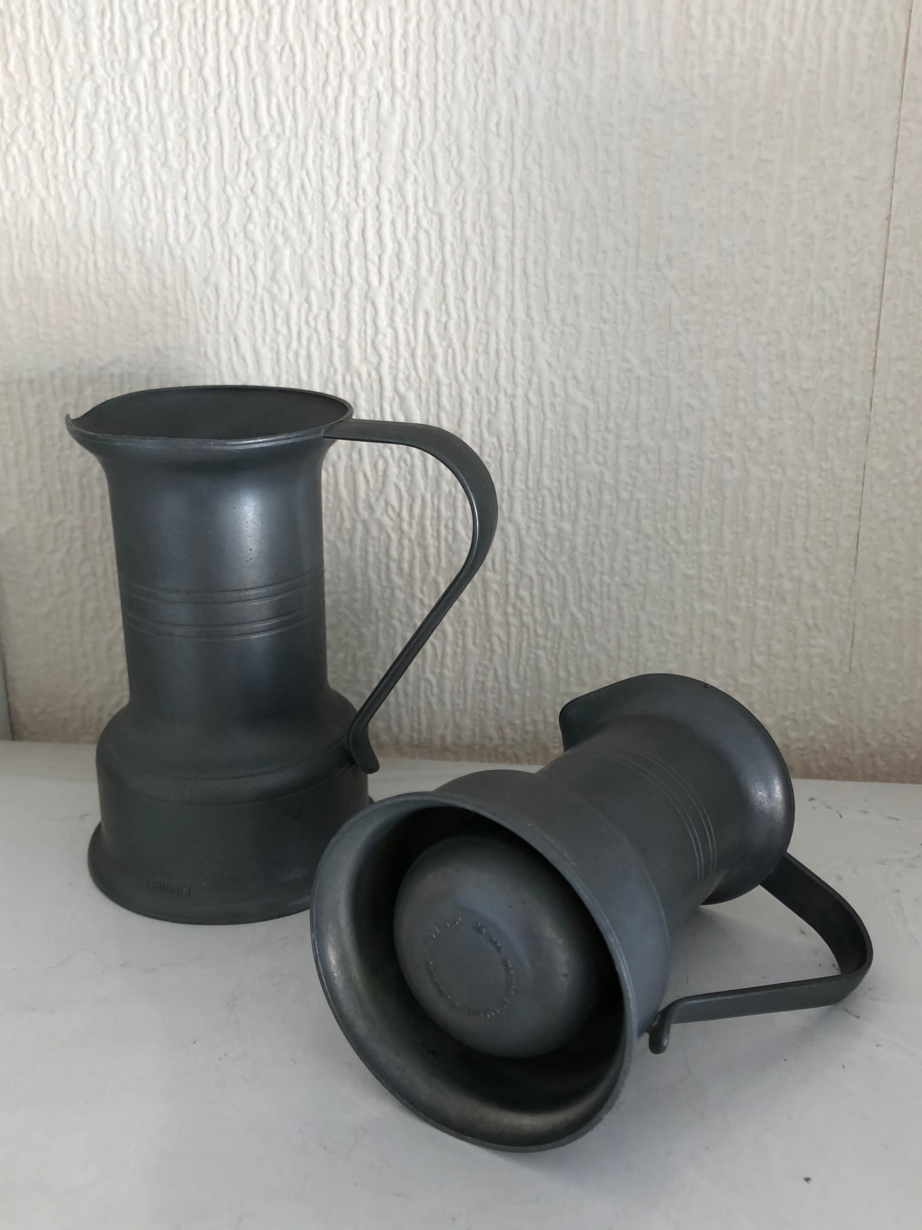 Set of 3 old Damart Art Deco pewter pitchers