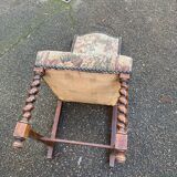 6 chaises à manger Louis XIII bois massif torsadés et tissu écru du 19ème