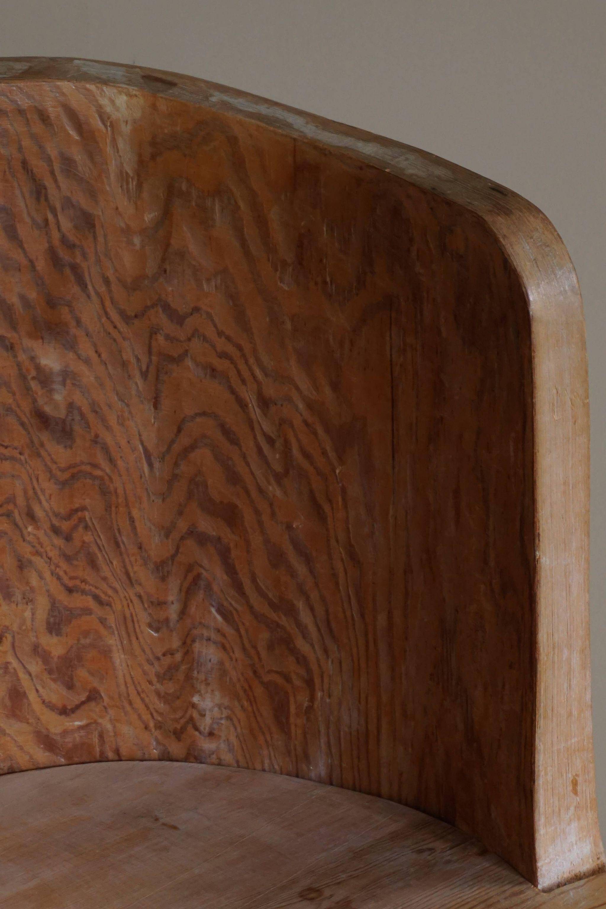 Swedish brutalist mid-century sculptural chair in solid pine.