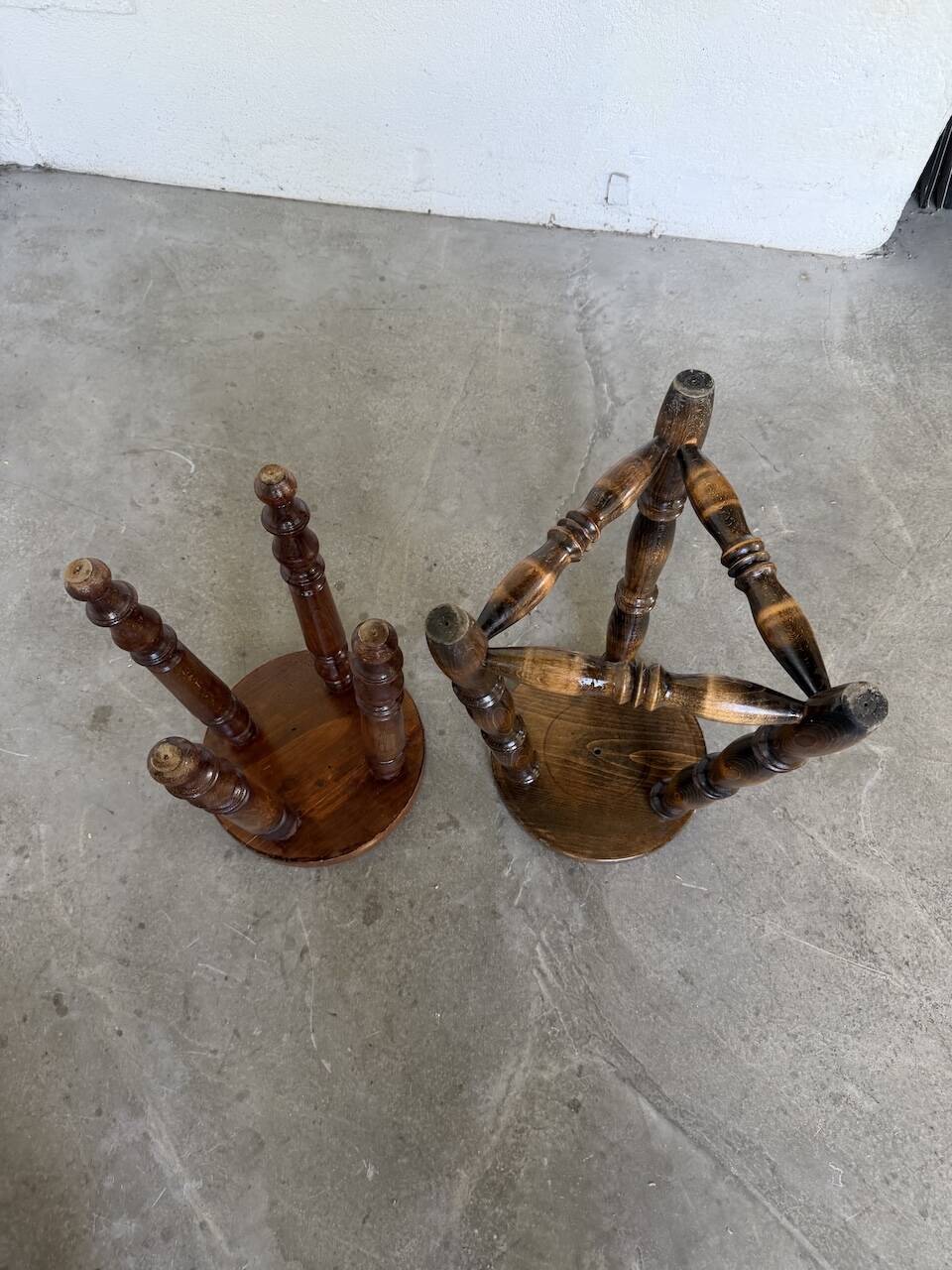 Pair of antique stools with turned legs.