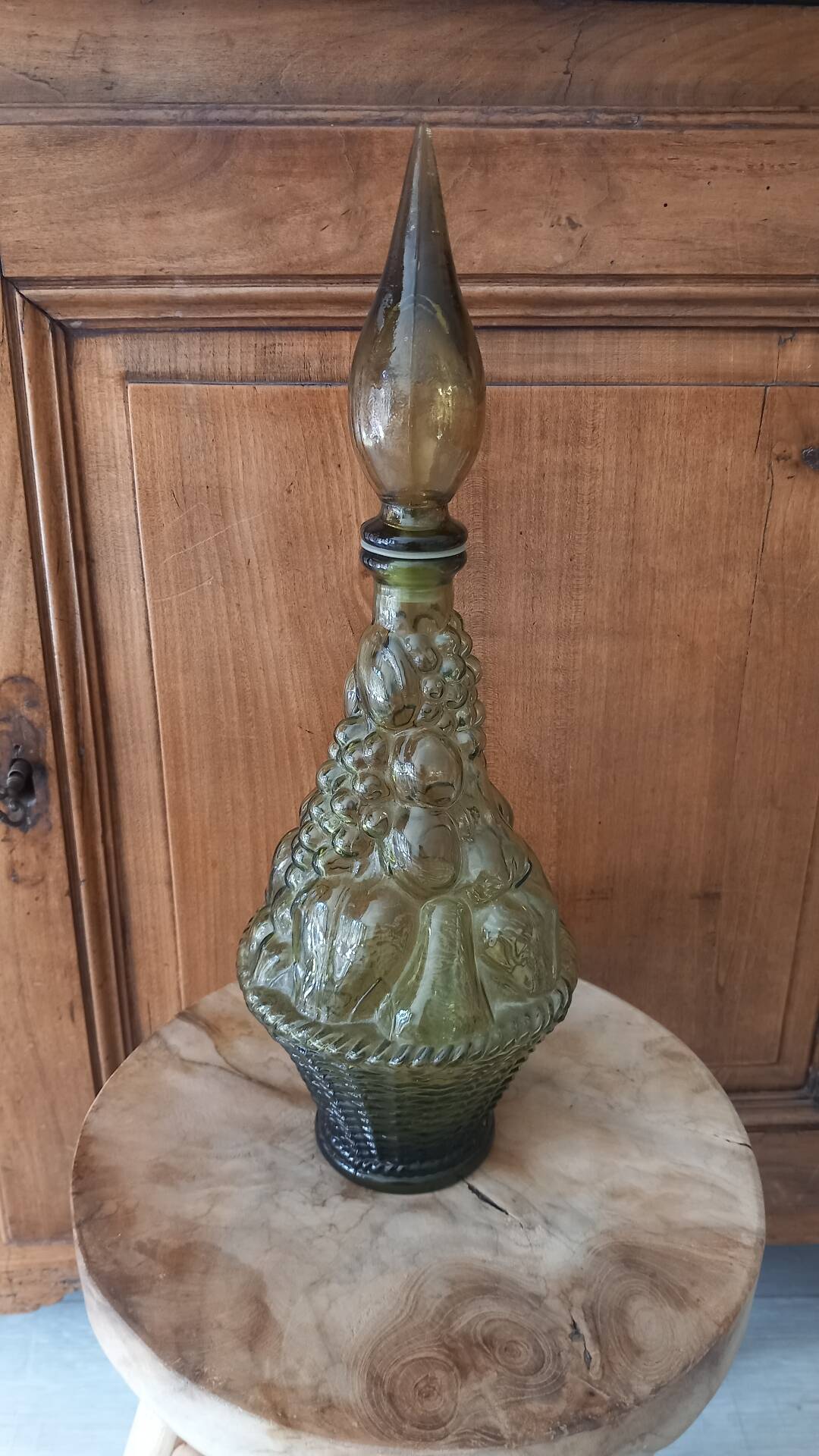 Italian carafe genius glass bottle from Empoli 60s 70s.