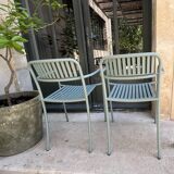 Tolix patio chairs lichen green