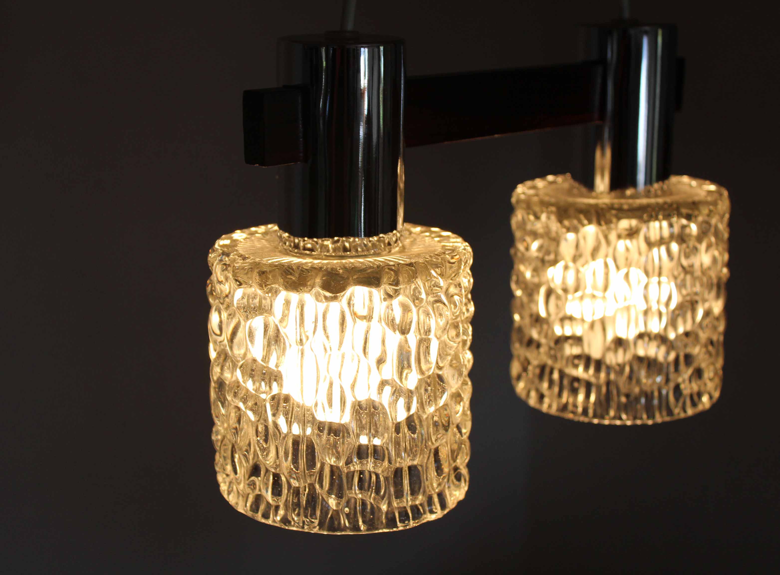 Hanging lamp in wood, glass and chrome metal 1970