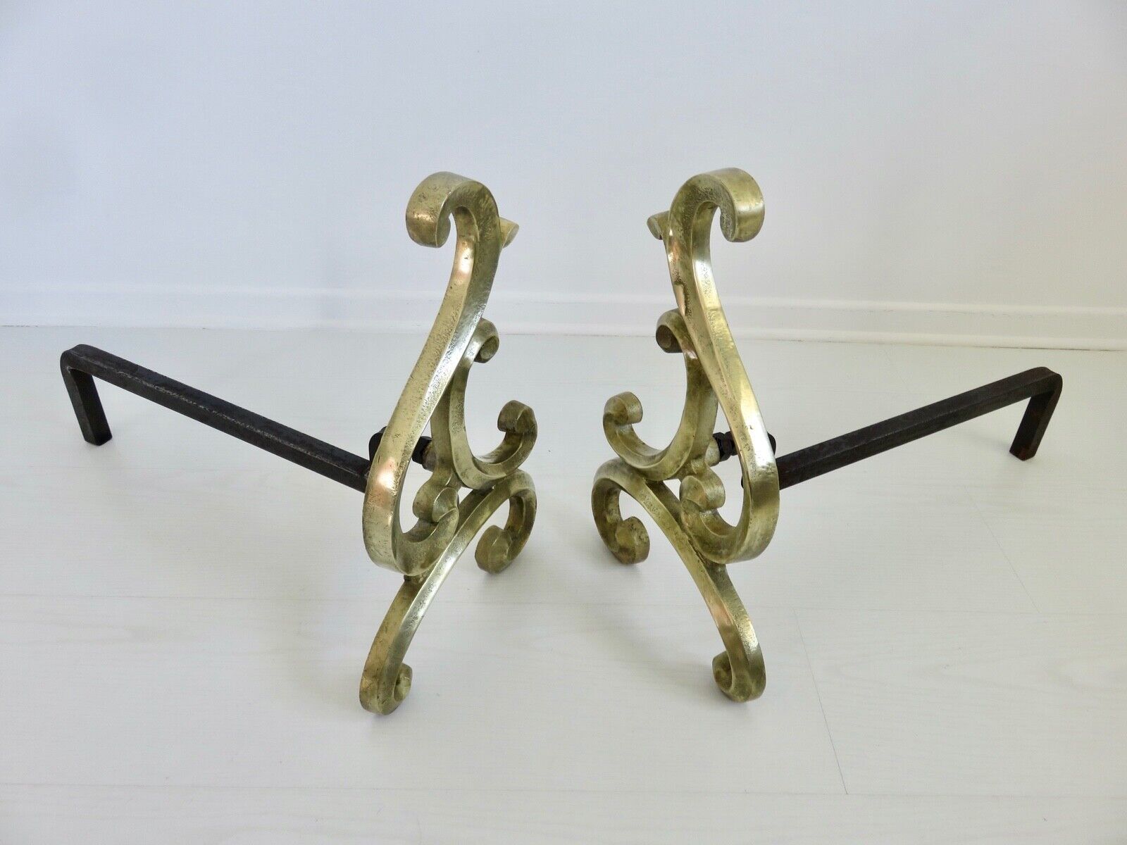 Asymmetrical art nouveau bronze chenets