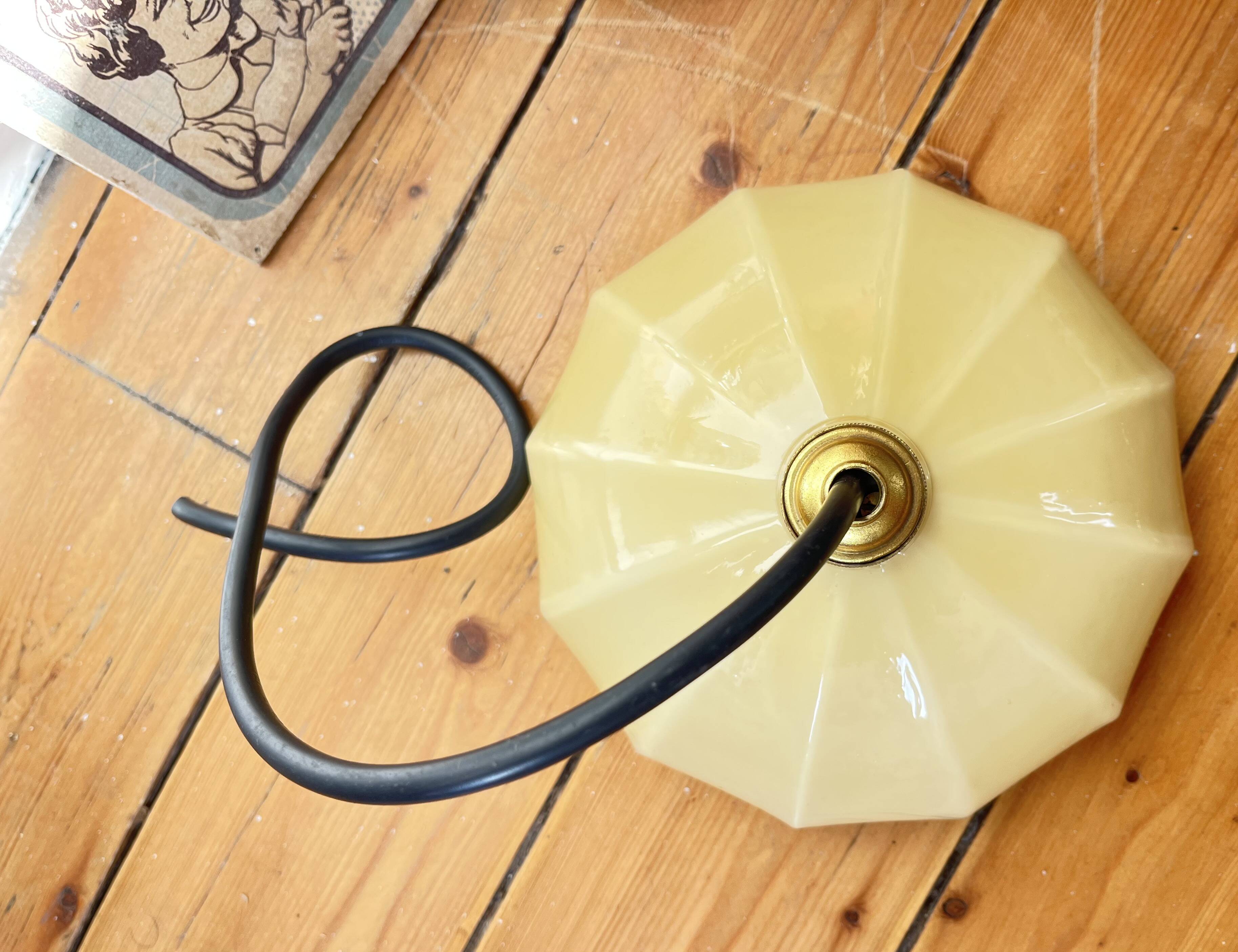 Small yellow opaline cup pendant light