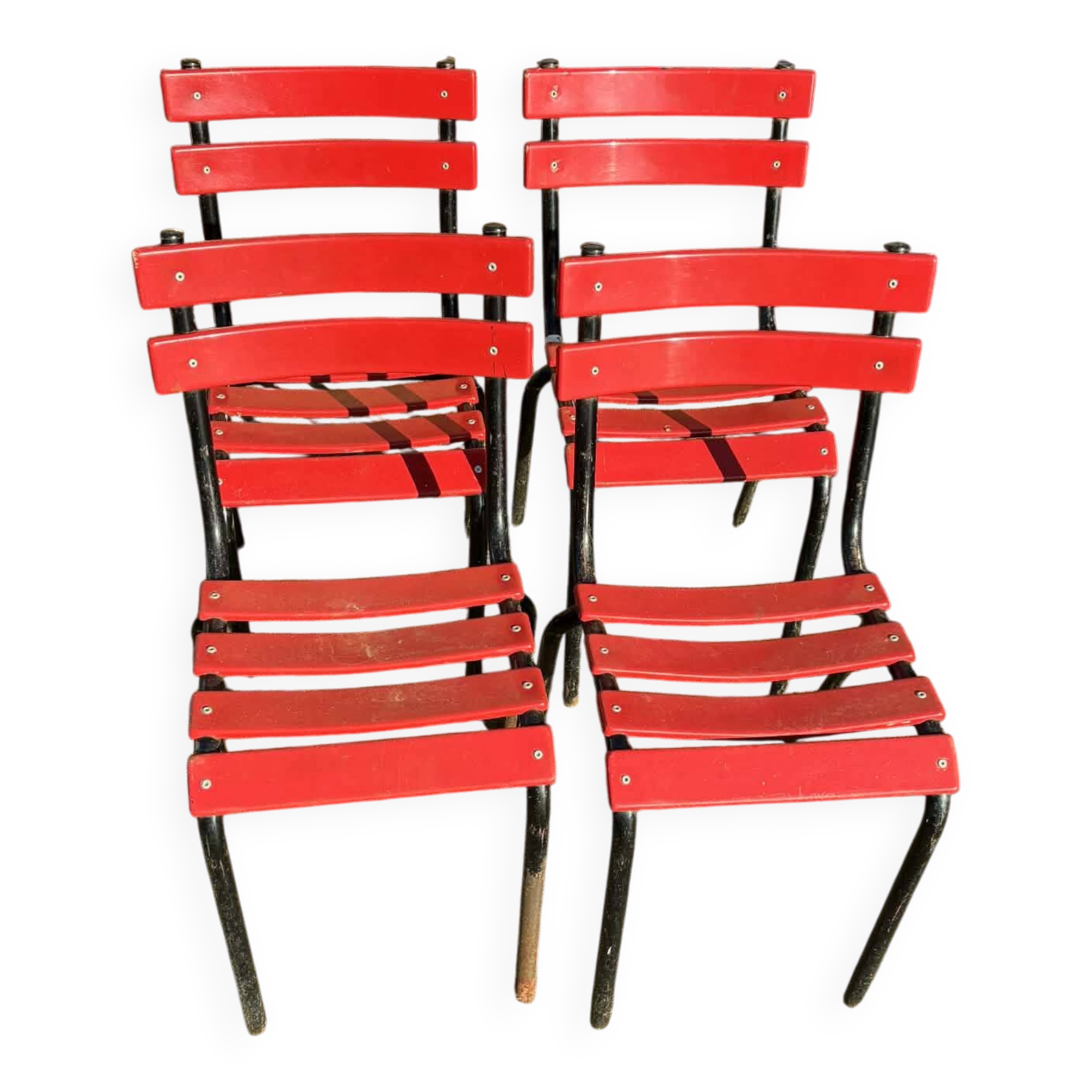 Set of 4 red and black garden chairs