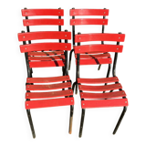 Set of 4 red and black garden chairs