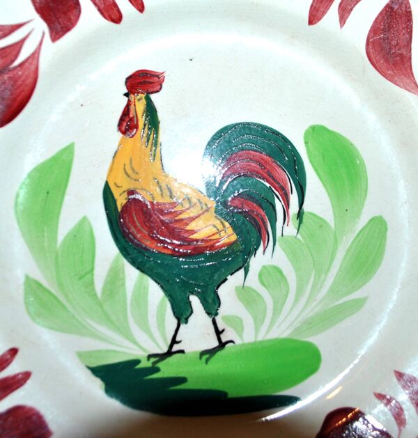 Lot 6 assiettes COQ en faïence Choisy-Le-Roi peint main