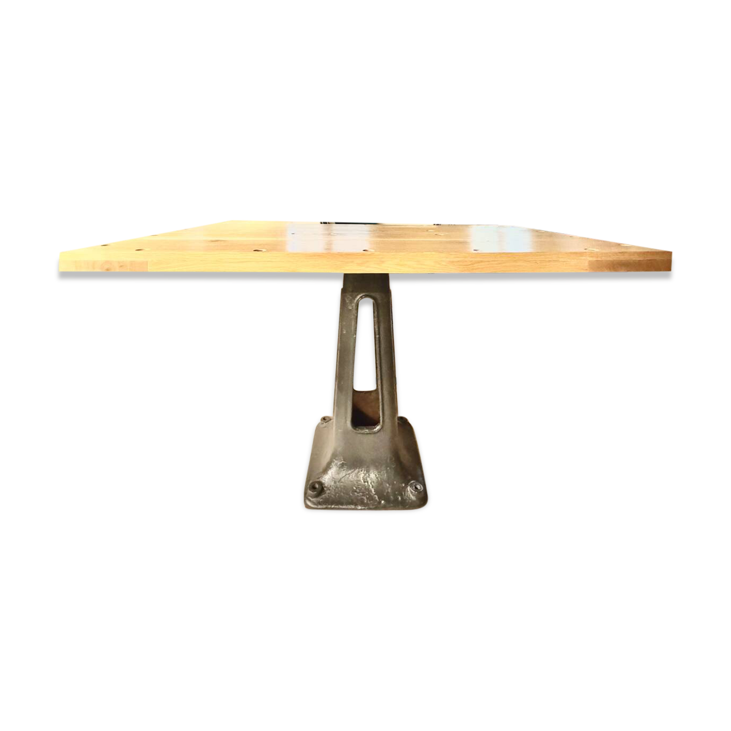 Solid oak dining table and cast iron.