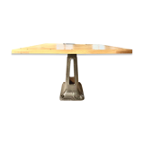 Solid oak dining table and cast iron.