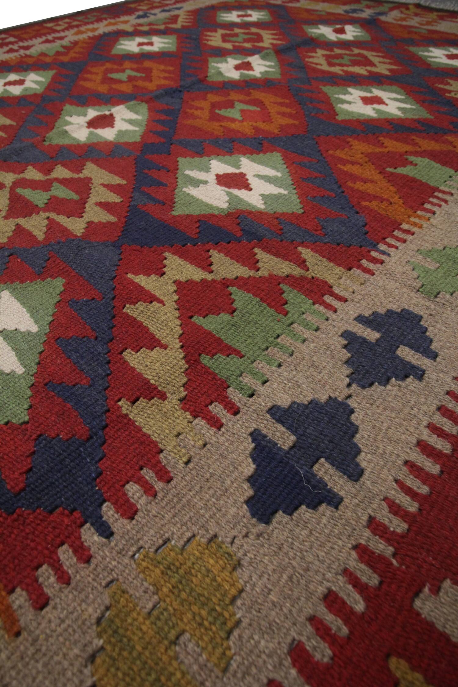 Burgundy Wool Kilim Rug, Large Afghan Tribal Flatweave 304x200cm