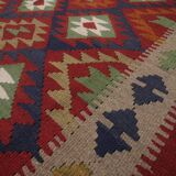 Burgundy Wool Kilim Rug, Large Afghan Tribal Flatweave 304x200cm