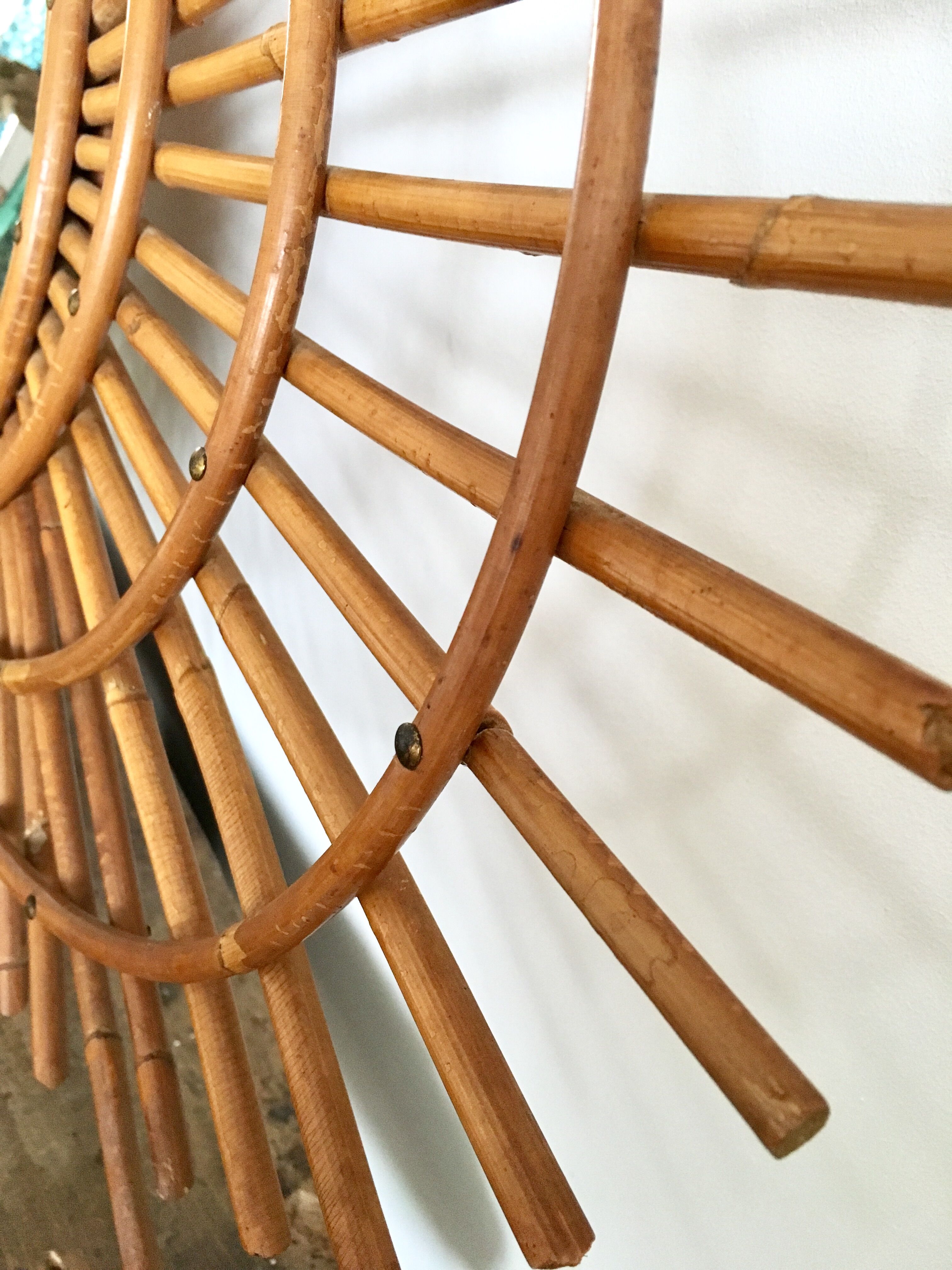 Sun mirror in rattan made in 1960