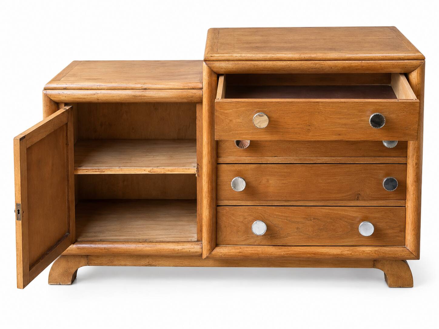 Commode asymétrique art déco chêne brut rénovée