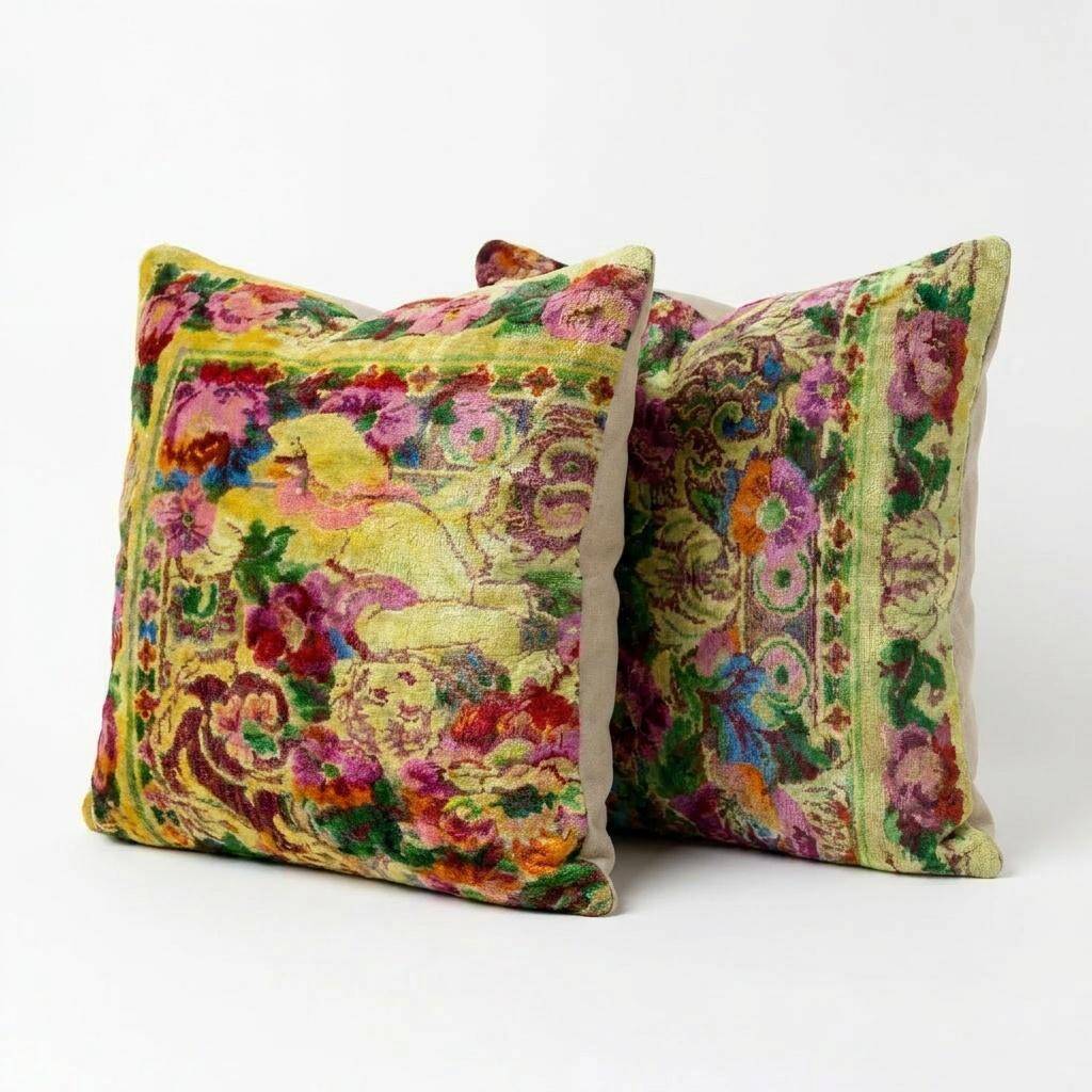 Set of 2 vintage velvet cushion covers 48x51 cm