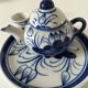 Small blue and white sake set – teapot, 5 cups and tray.