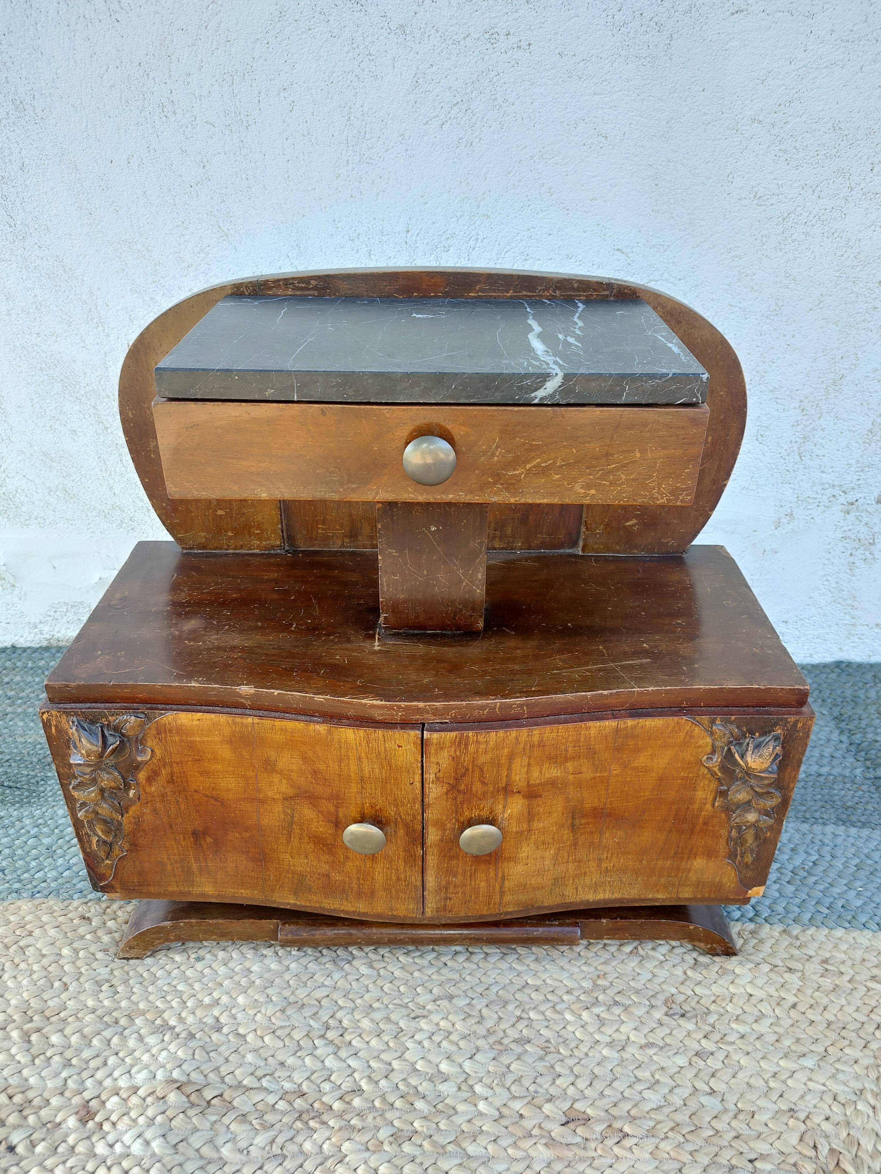 Art deco bedside table, black marble