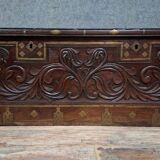 Antique carved wooden chest with gilded brass – Orient / 19th century