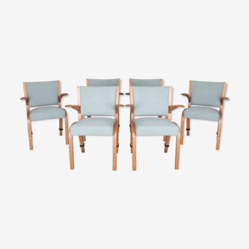 Set of 6 vintage french oak dining chair by Hugues Steiner for Steiner, 1960s