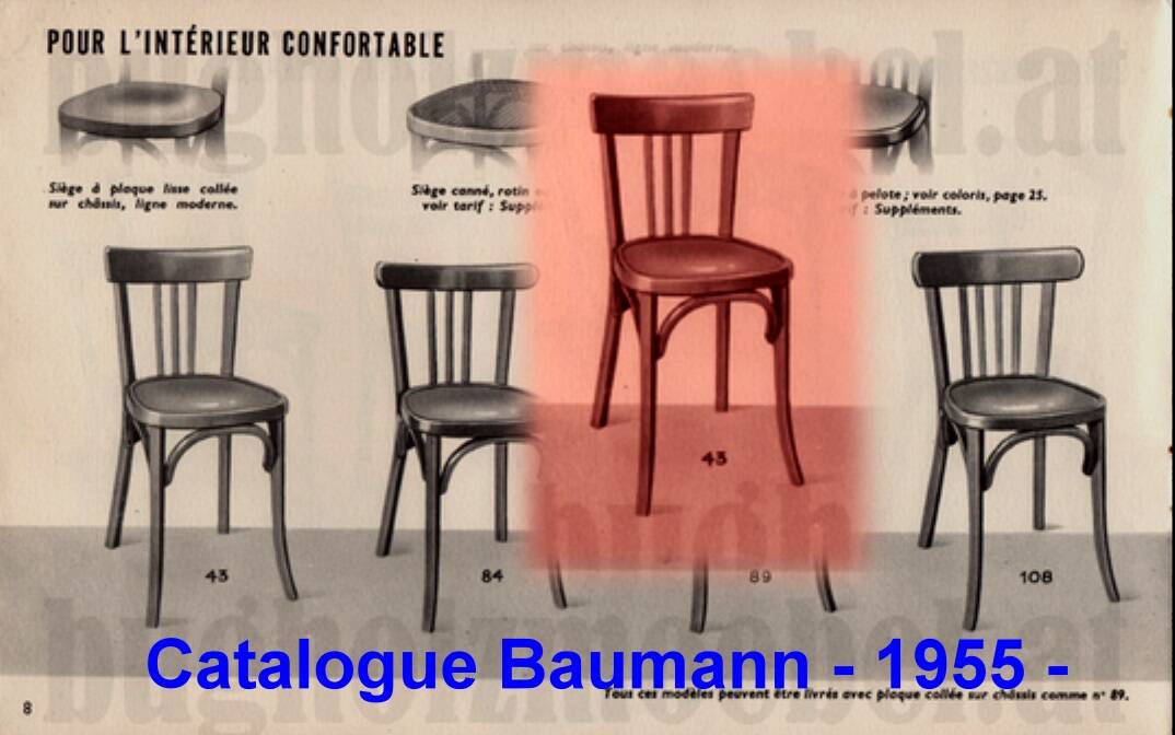 Two Baumann No. 43 bistro chairs from 1950, two-tone