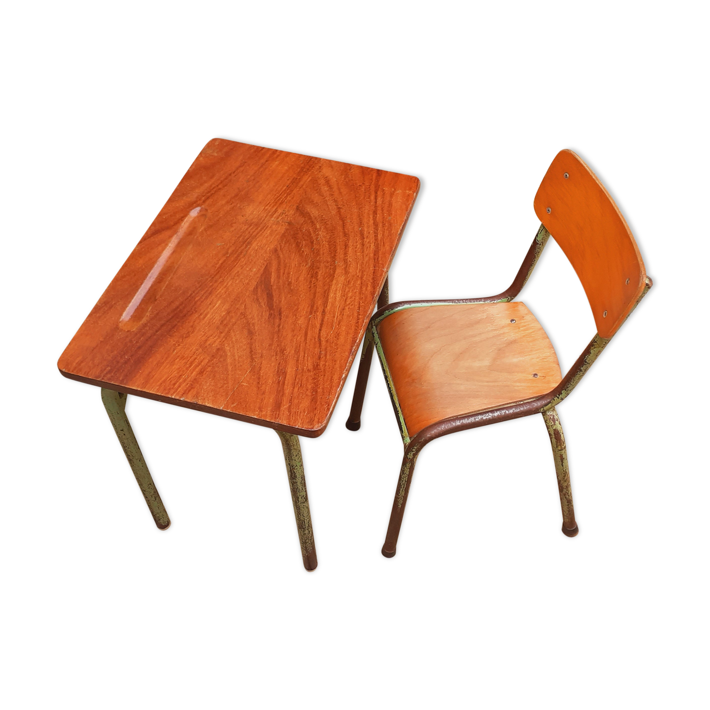 Table-bureau d'enfant teck et sa chaise, vintage années 50/60