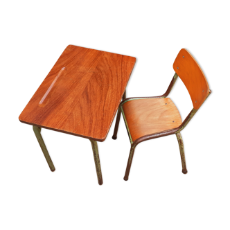 Table-bureau d'enfant teck et sa chaise, vintage années 50/60