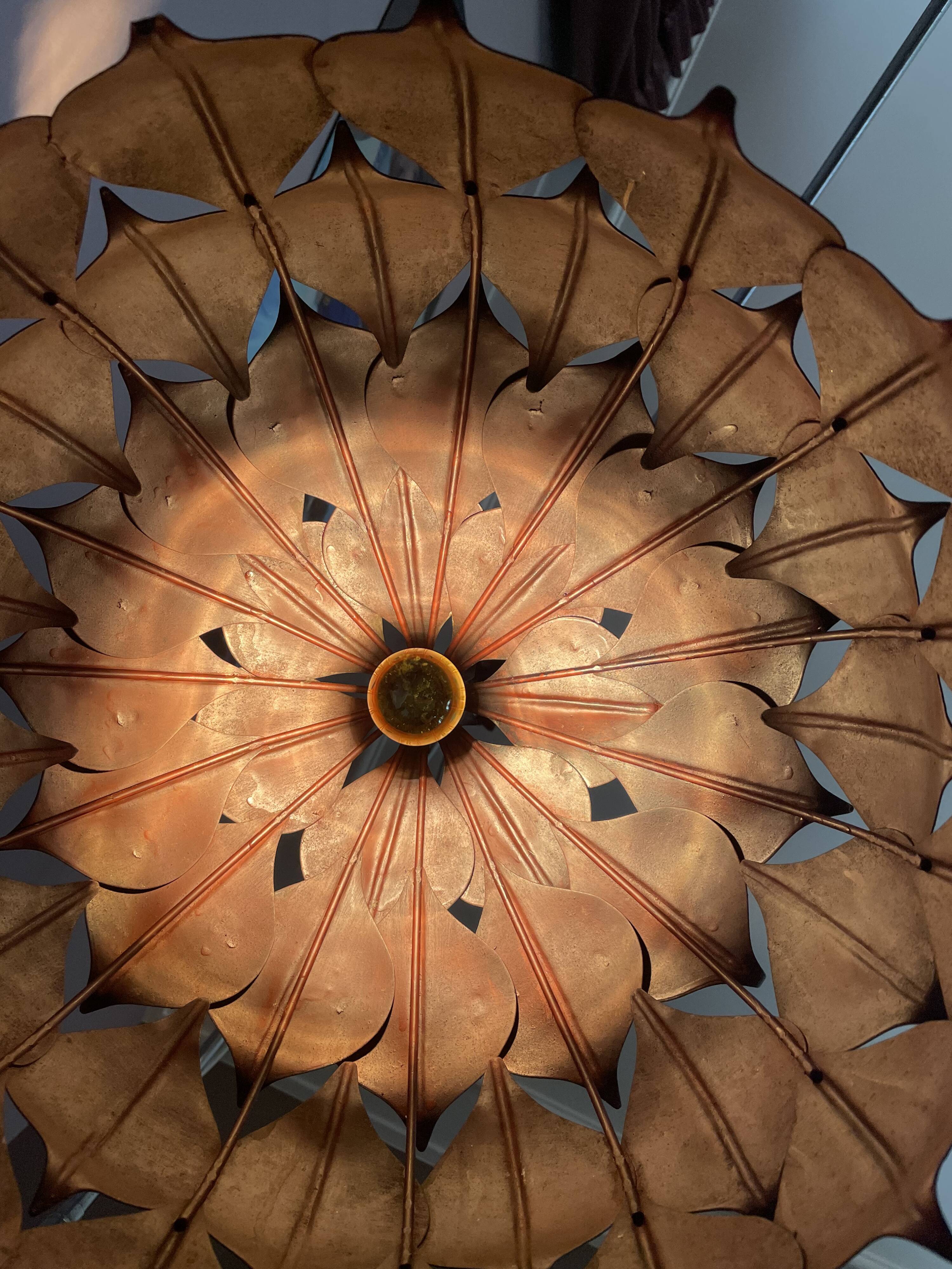 1970s metal chandelier Hans Kogl leaf patterns