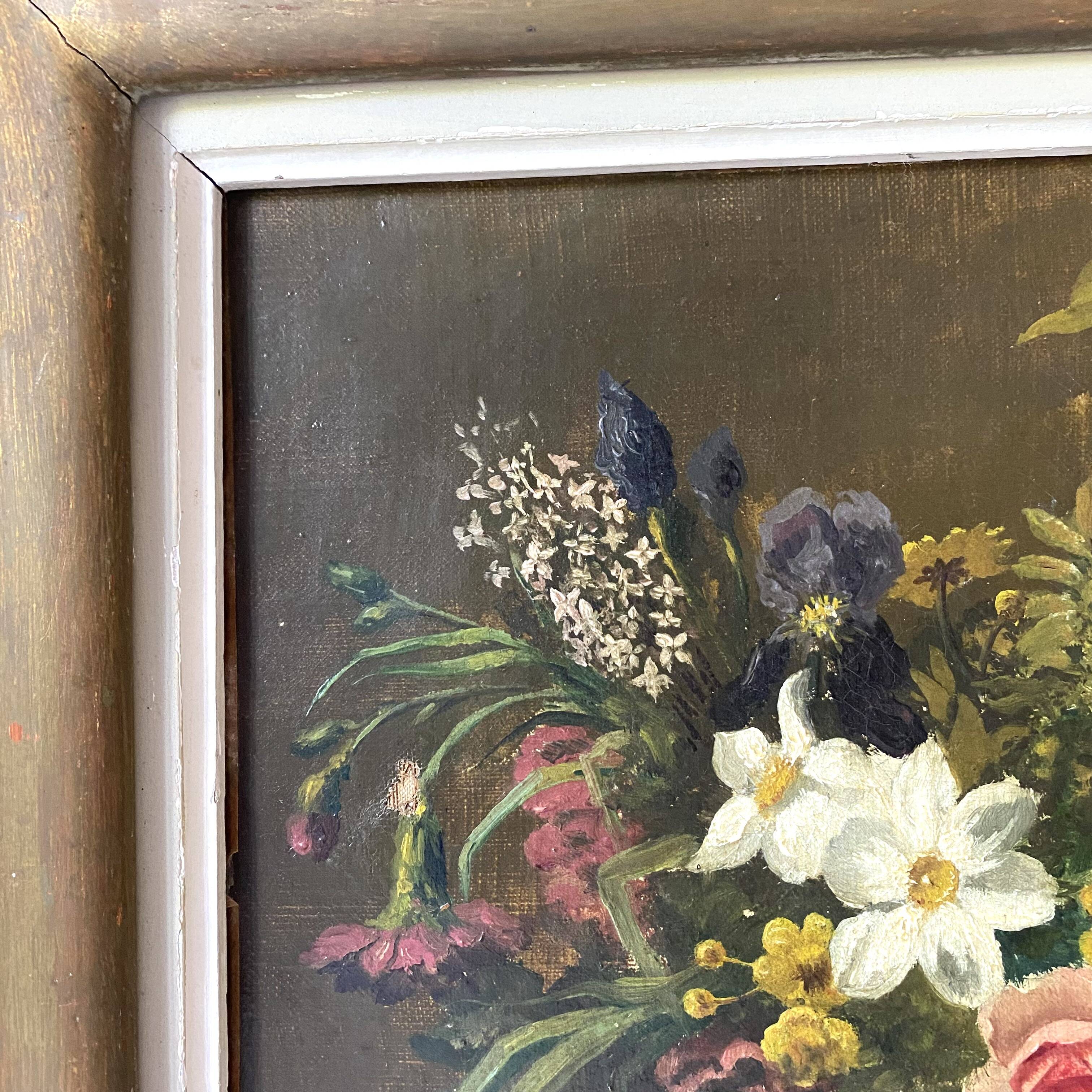 Old oil on canvas Bouquet, still life Tosello J. 19th