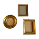 Trio of round golden wood frames and rectangles