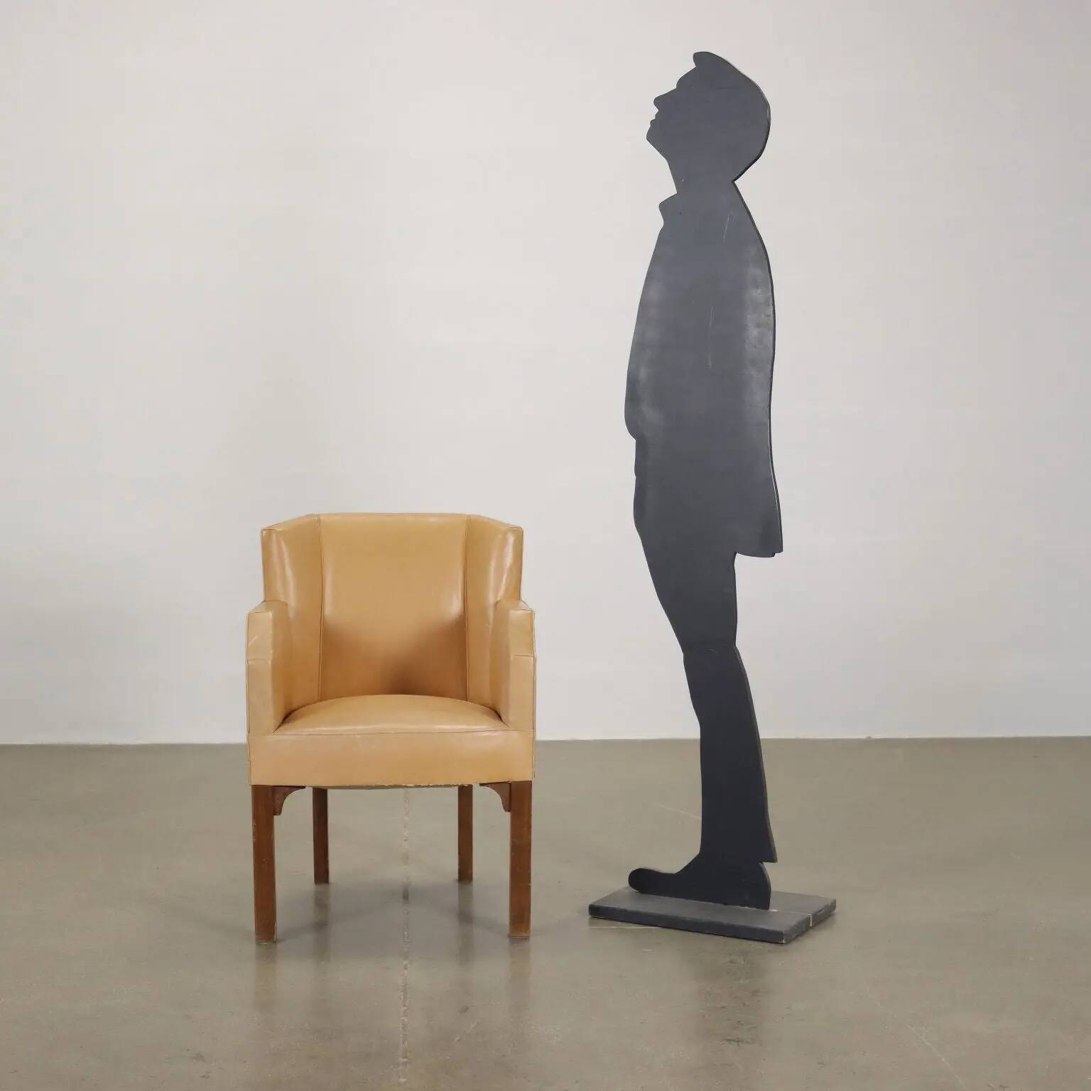 Vintage armchair in faux leather and painted beech, Italy, 1930s-1940s.