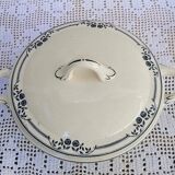 Soupière Salins, terre de fer, blue flower decoration