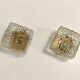 Pair of Square Molded Clear Glass and Gold Varnished Iron Wall Lights
