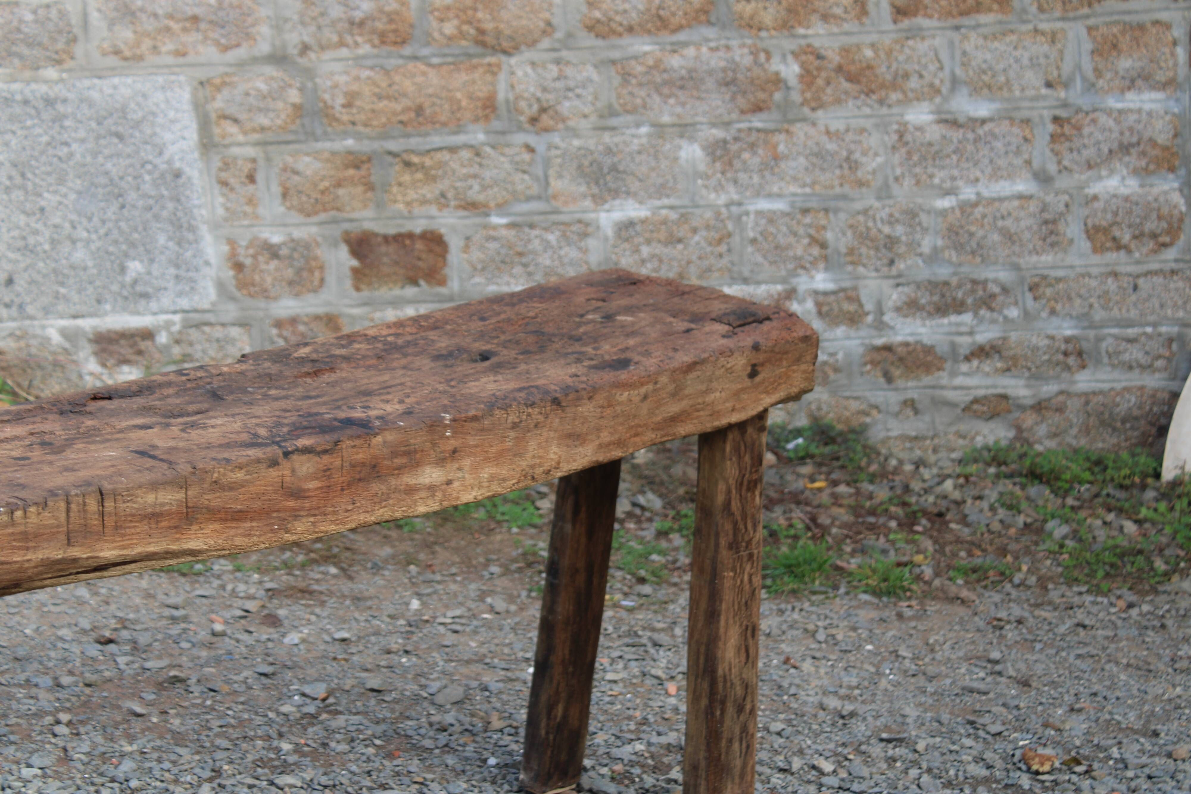 Old solid wood workbench – character console, thick top – 165 cm