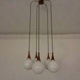 Danish Glass and Rosewood Cascade Ceiling Lamp, 1960s