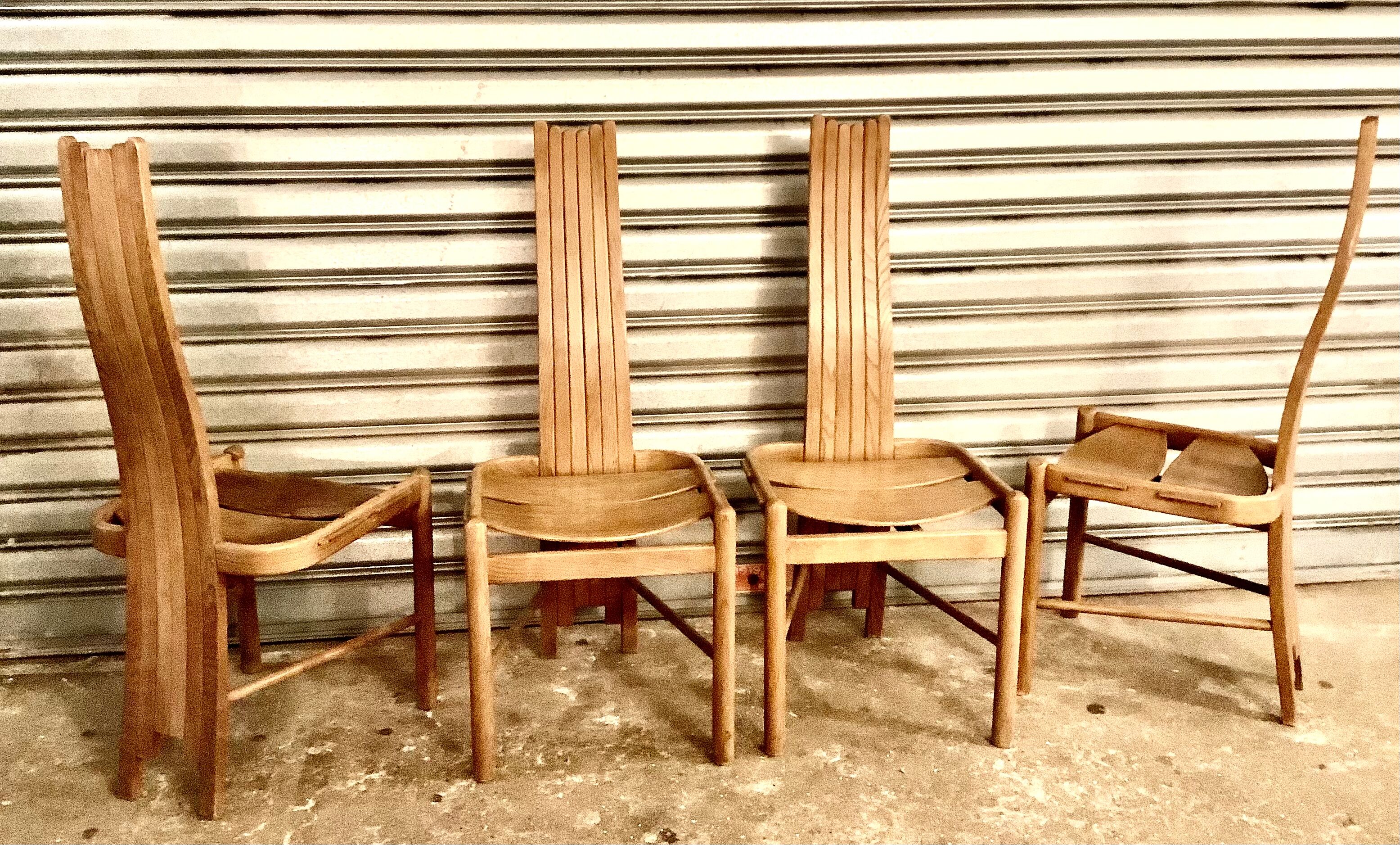 Vintage chairs in curved solid oak, c.1970, set of 4