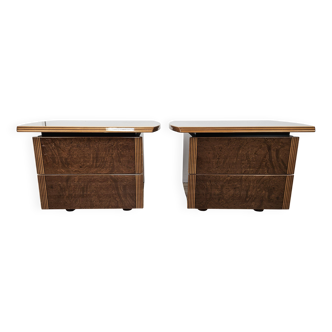 Tables de chevet italiennes en noyer et stratifié, années 80