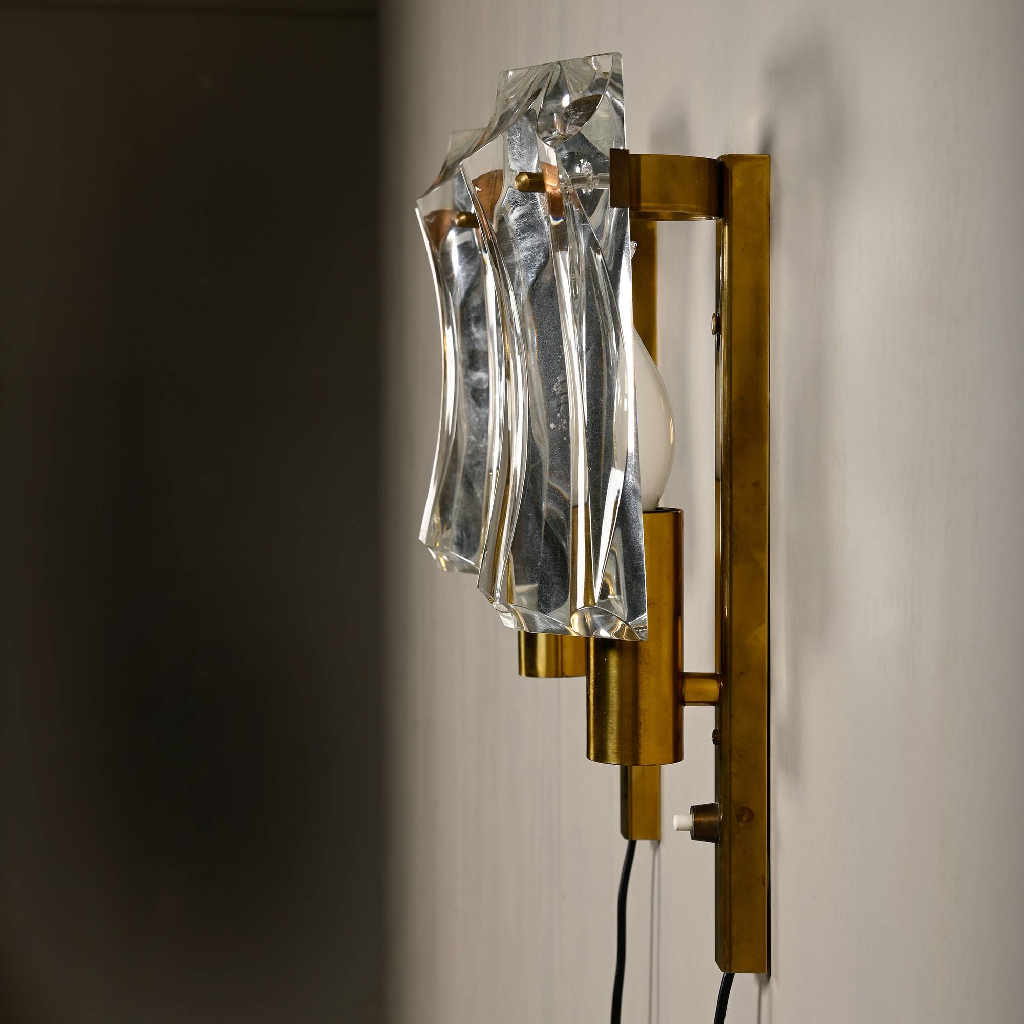Set of vintage Danish Modern Brass and Glass Wall Sconces, 1970's