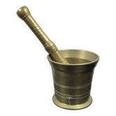 Large mortar & pestle. Chiseled bronze or brass metal, scarified decoration