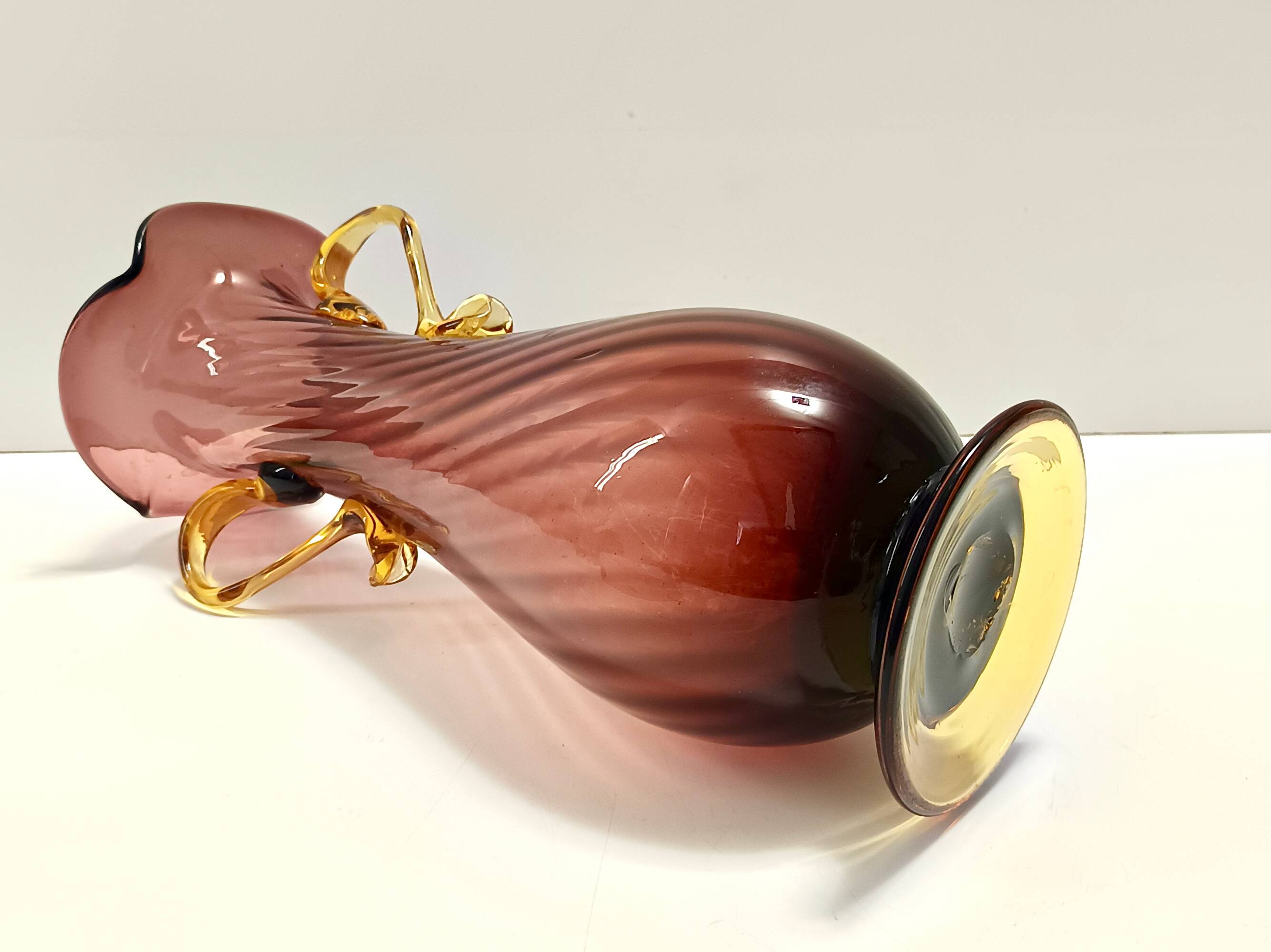 Brown and Yellow Murano Glass Amphora Vase by Fratelli Toso, Italy