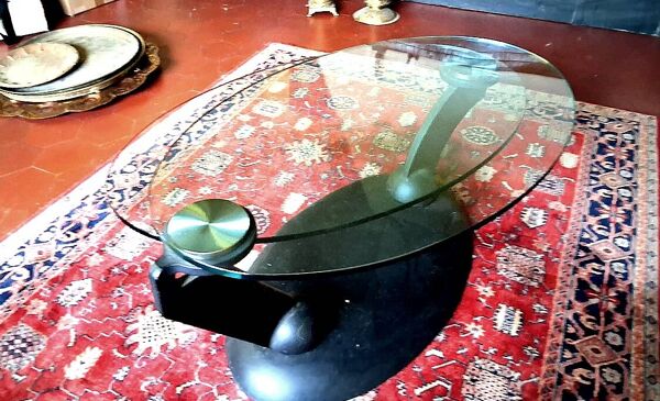 Table basse à deux plateaux pivotants en verre — Roche Bobois, années 1990