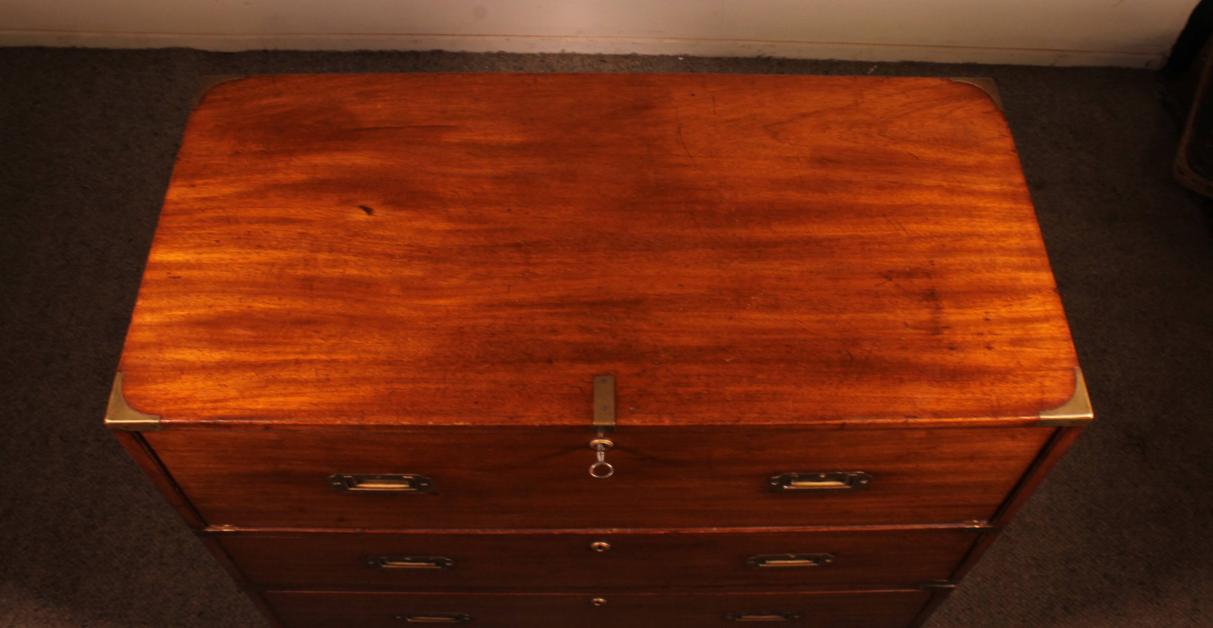 Military or Naval Chest of Drawers in Blond Mahogany with Secretary - 19th Century