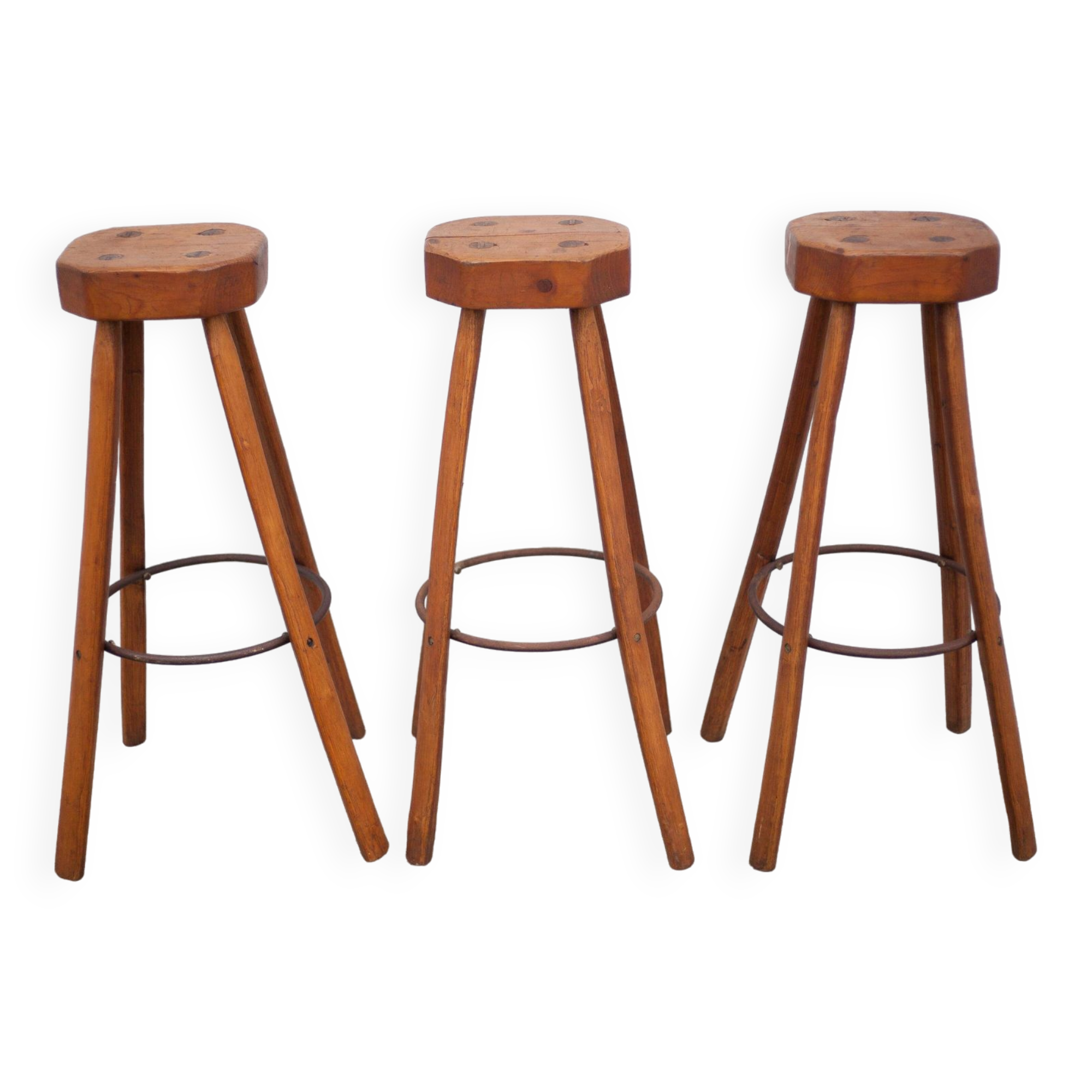 Tabouret de bar X 3 , tabouret bois et métal, tabouret brustaliste, tabouret haut