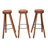 Tabouret de bar X 3 , tabouret bois et métal, tabouret brustaliste, tabouret haut