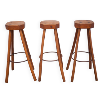 Tabouret de bar X 3 , tabouret bois et métal, tabouret brustaliste, tabouret haut