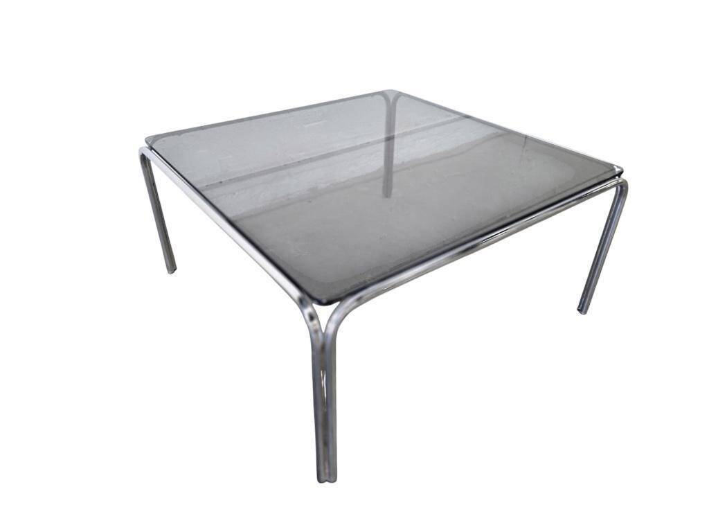 Table basse carrée vintage / table basse avec verre fumé